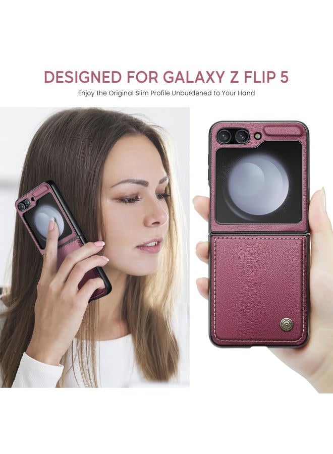 Rerzoiro for Samsung Galaxy Z Flip 5 Case, Premium PU Leather Case Anti Scratch Slim Phone Shockproof Protective Phone Cover for Samsung Galaxy Z Flip5, Red - Image 2