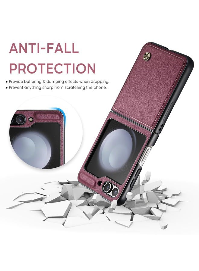 Rerzoiro for Samsung Galaxy Z Flip 5 Case, Premium PU Leather Case Anti Scratch Slim Phone Shockproof Protective Phone Cover for Samsung Galaxy Z Flip5, Red - Image 5