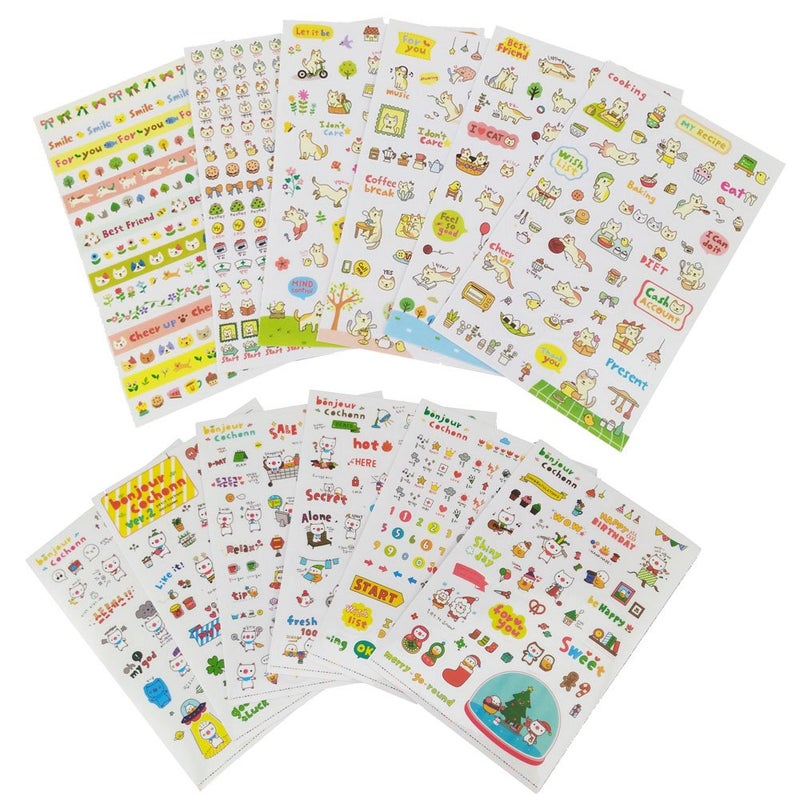 yueton 12 Sheet Cute Cartoon Transparent Calendar Diary Book Sticker Scrapbook Planner Decoration (Pig&Cat) - Image 1