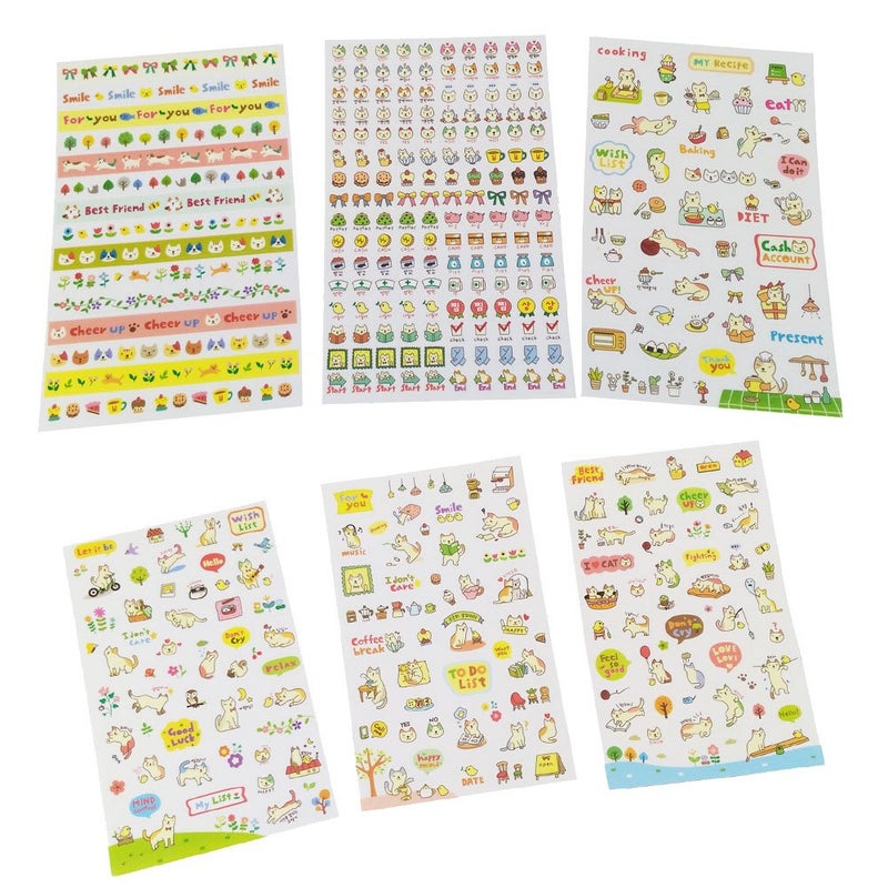 yueton 12 Sheet Cute Cartoon Transparent Calendar Diary Book Sticker Scrapbook Planner Decoration (Pig&Cat) - Image 4