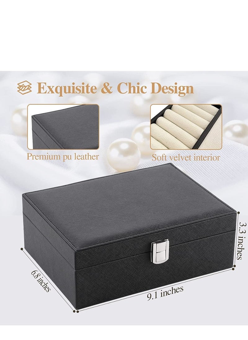 MIXDE - Jewelry Box Organizer for Women Girls Wife Ideal Gift, Double Layer Jewelry Storage Case Display Earrings Bracelets Rings Necklaces, PU Leather & Soft Velvet Lined Jewelry Box, Black - Image 1