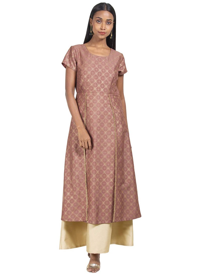 Indya Women's silk a-line Kurta (ITN02379_ Pink_ Large) - Image 5