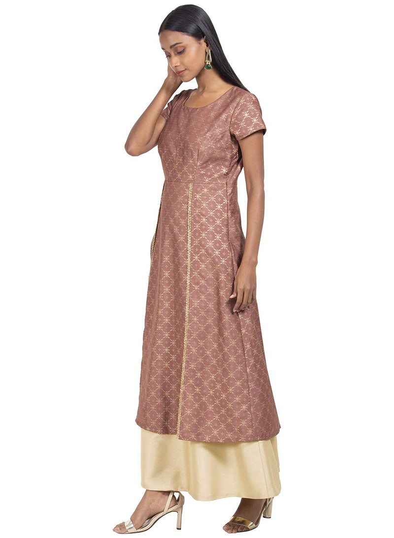 Indya Women's silk a-line Kurta (ITN02379_ Pink_ Large) - Image 3