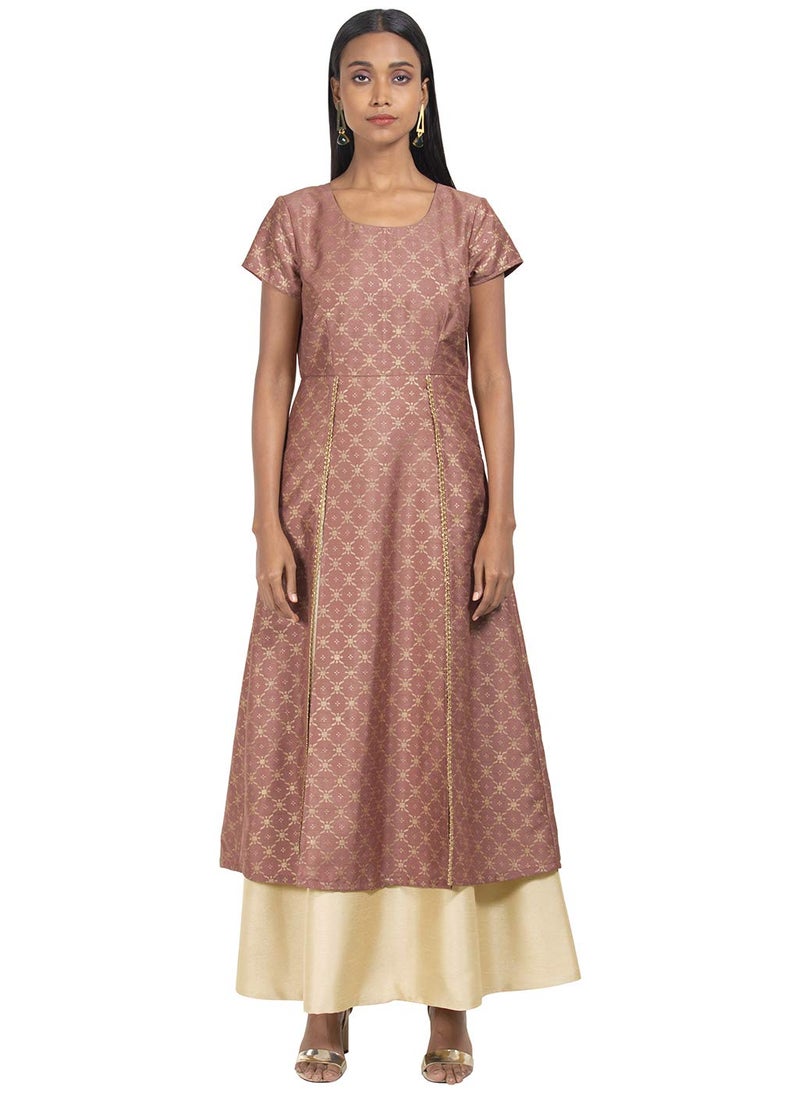 Indya Women's silk a-line Kurta (ITN02379_ Pink_ Large) - Image 2