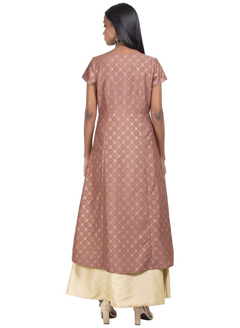 Indya Women's silk a-line Kurta (ITN02379_ Pink_ Large) - Image 4