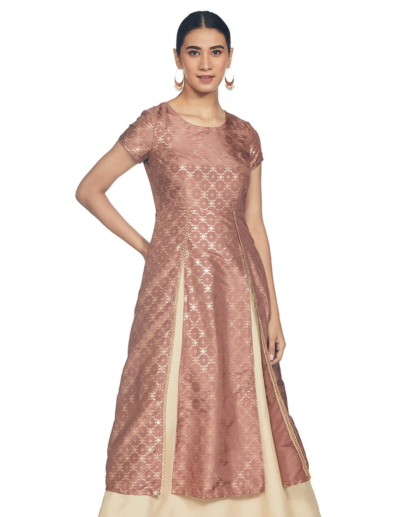 Indya Women's silk a-line Kurta (ITN02379_ Pink_ Large) - Image 1