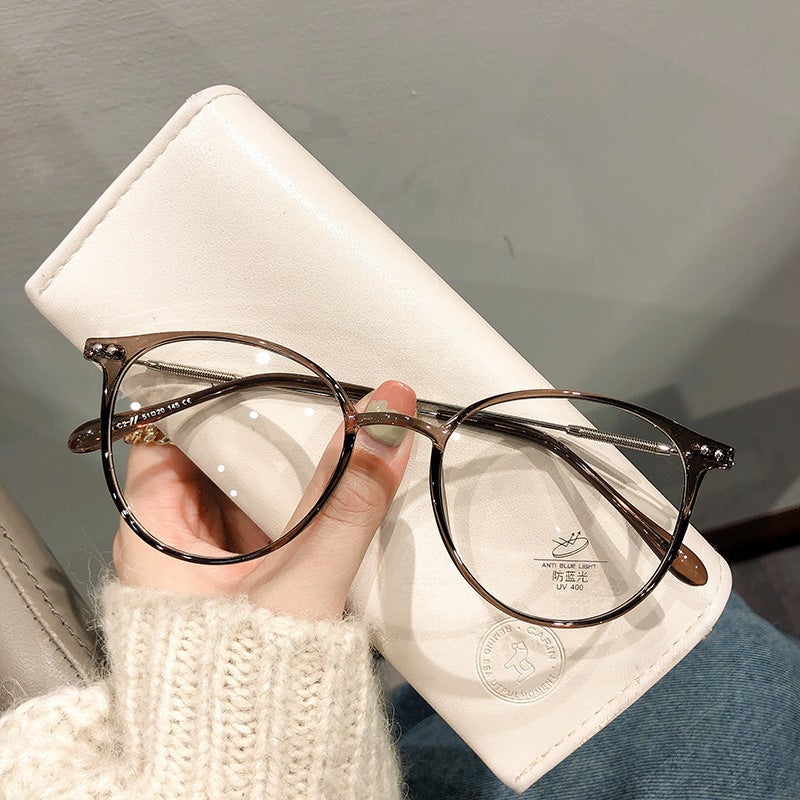 Elegant Cold Tea Color Myopia Glasses Frame for Women - Ultra-Light Anti-Blue Light Eyewear, YALONG 9531