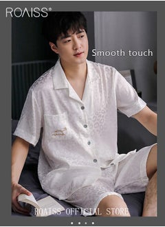 roaiss Men 2 Piece Loungewear Set   Short Sleeves & Shorts Ice Silk Pajamas   Comfortable Skin Friendly Fabric Ideal for Home & Outdoor Wear  - Image 3