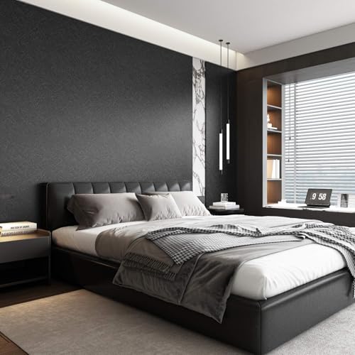 Abyssaly Black Silk Wallpaper Peel and Stick Embossed Self Adhesive Black Contact Paper Removable Kitchen Vinyl Textured Wall Paper Cabinet Furniture Shelf Liner 15.7" x 787.4" - Image 3