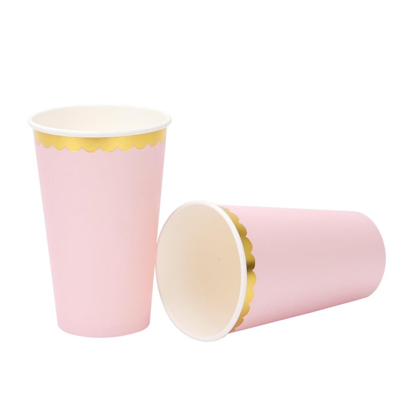 Geeklife 16 oz Pink Gold Paper Disposable Coffee Cups,Hot and Cold Beverage Drinking Cups with Scalloped Gold Foil Border,30 pcs Party Paper Cups for Party,Picnic,Wedding, and Events - Image 2
