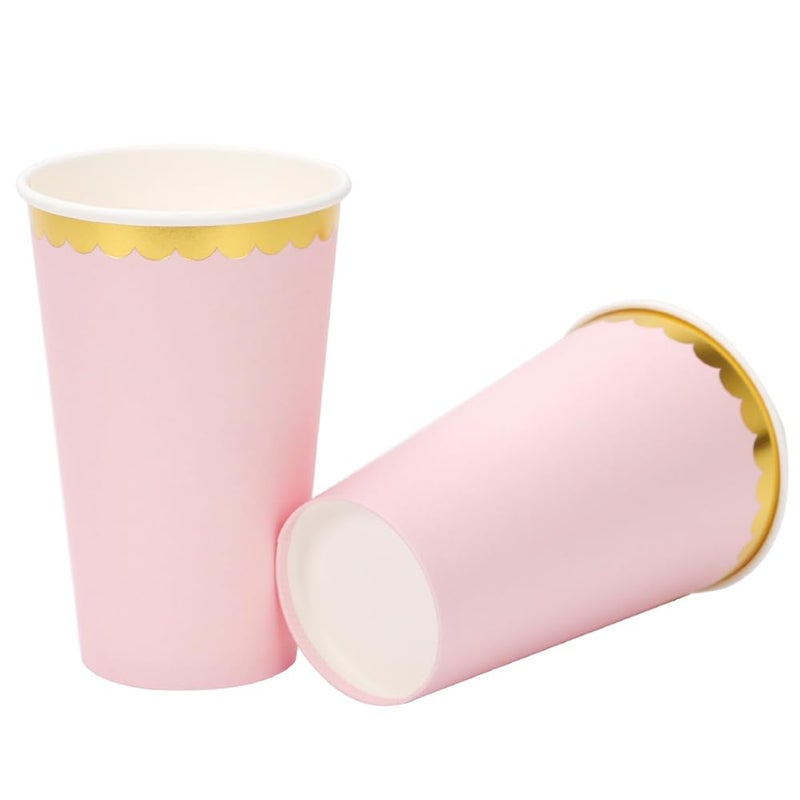 Geeklife 16 oz Pink Gold Paper Disposable Coffee Cups,Hot and Cold Beverage Drinking Cups with Scalloped Gold Foil Border,30 pcs Party Paper Cups for Party,Picnic,Wedding, and Events - Image 3