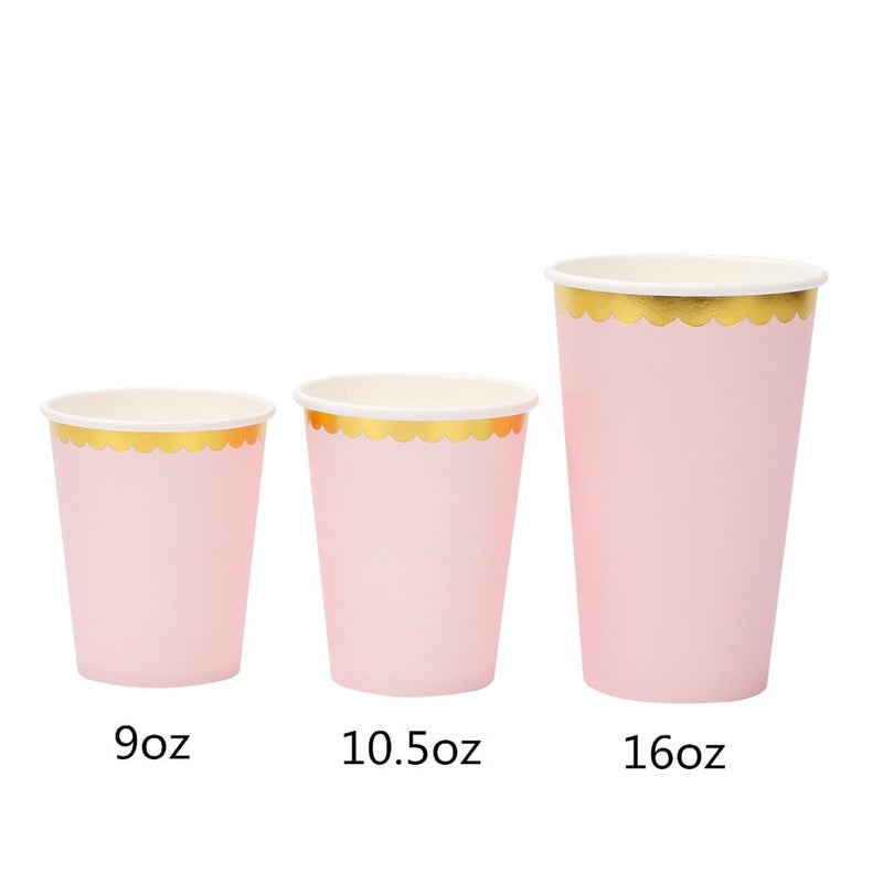 Geeklife 16 oz Pink Gold Paper Disposable Coffee Cups,Hot and Cold Beverage Drinking Cups with Scalloped Gold Foil Border,30 pcs Party Paper Cups for Party,Picnic,Wedding, and Events - Image 4