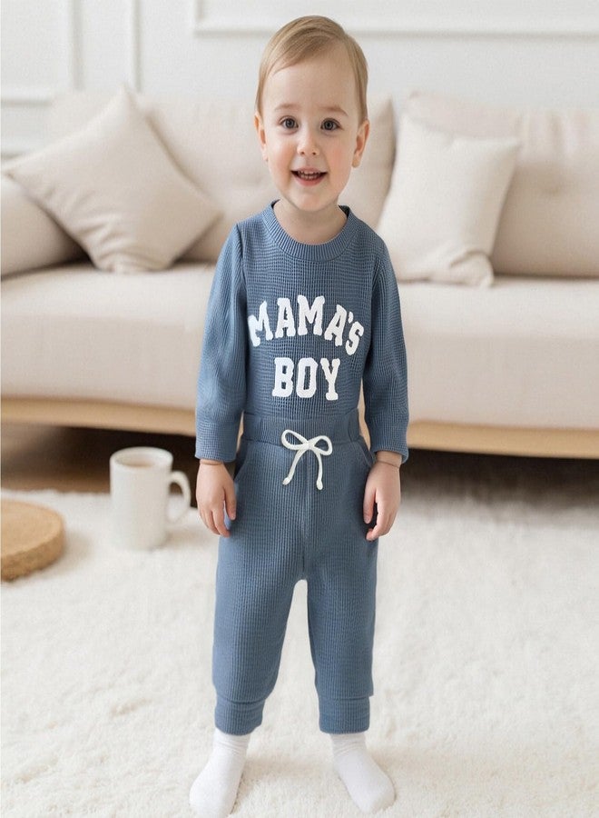 FOMOYUU Newborn Baby Boy Clothes Waffle Letter Embroider Long Sleeve Romper Pullover Tops and Pants Sets Fall Winter Outfits (Blue1, 3-6 Months) - Image 4