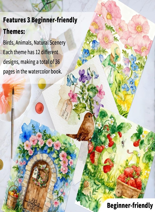 مجموعة كاليسكي من 3 كتب تلوين بالألوان المائية، كتاب تلوين A4 للبالغين والمبتدئين، ورق مضغوط بارد 160 جرامًا للمتر المربع، كتاب تلوين بالألوان المائية للحيوانات والزهور والمناظر الطبيعية - Image 2