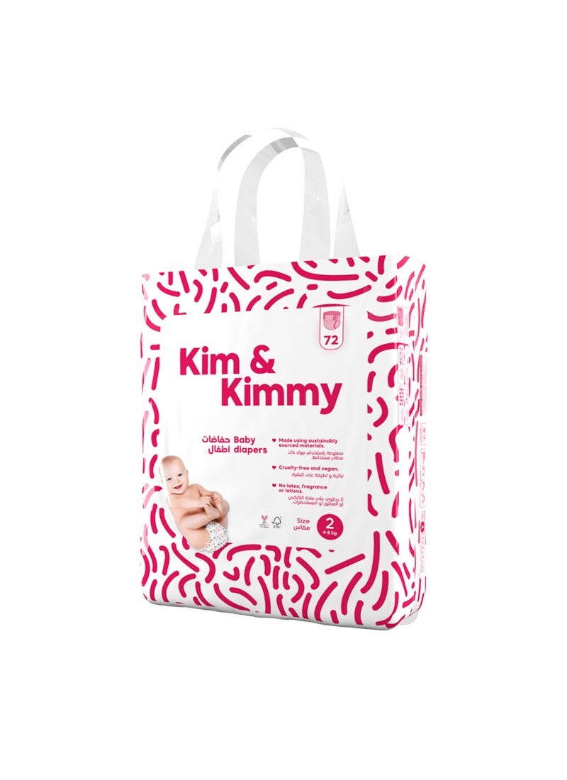 Kim & Kimmy Baby Size 2 Diapers 4 To 8Kg 72 Diapers - Image 1