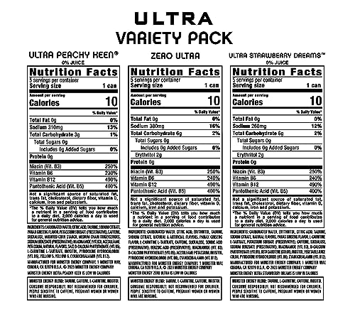 Monster Energy Ultra Variety Pack, Zero Ultra, Ultra Peachy Keen, Ultra Strawberry Dreams, Sugar Free Energy Drink, 16 Ounce (Pack of 15) - Image 4