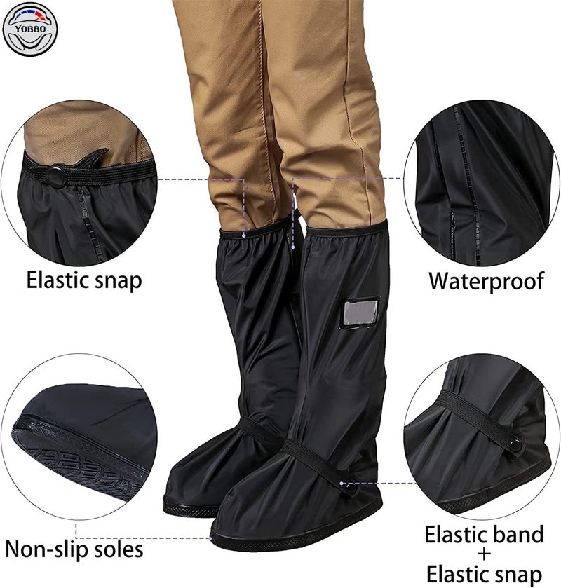 Yobbo Waterproof Shoe Cover Protector, Rainy Season Rain Gear Galoshes Overshoes Tall Boot Reusable Anti Slip Rubber Reflector for Men & Women 1-Pair Black - Image 4