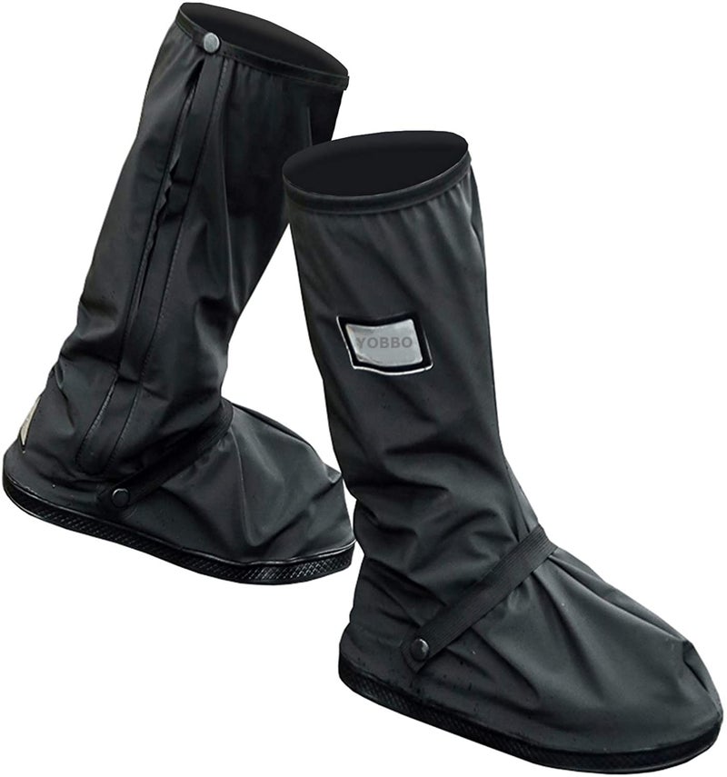 Yobbo Waterproof Shoe Cover Protector, Rainy Season Rain Gear Galoshes Overshoes Tall Boot Reusable Anti Slip Rubber Reflector for Men & Women 1-Pair Black - Image 1