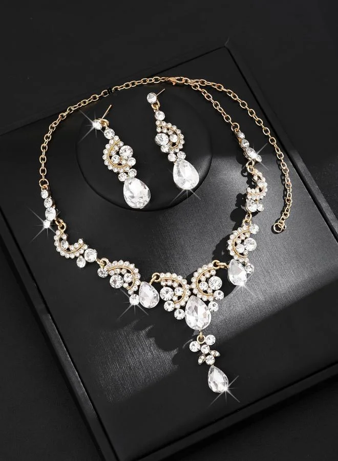 تايك تو طقم مجوهرات قلادة وأقراط مزينة بأحجار الراين قطعتين