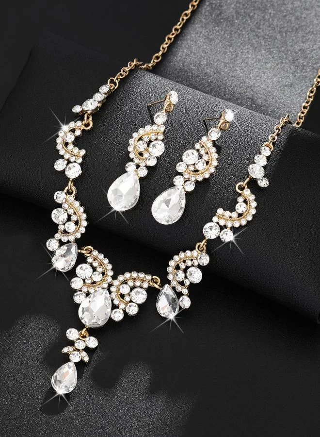 Take Two  2-Piece Embellished Rhinestone Drop Necklace and Earrings Jewelry Set for Women | Best Price UAE