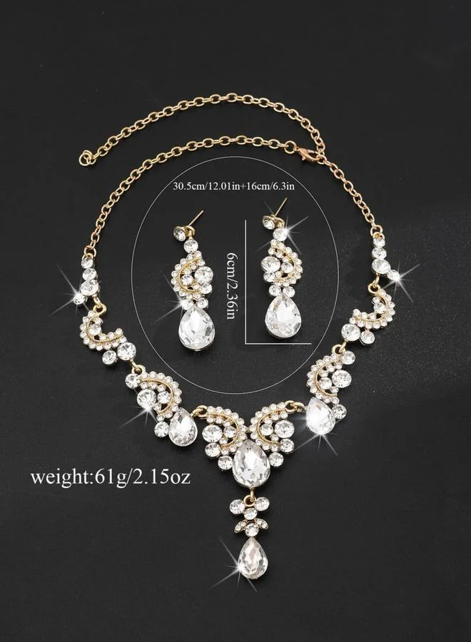 Take Two  2-Piece Embellished Rhinestone Drop Necklace and Earrings Jewelry Set for Women | Best Price UAE
