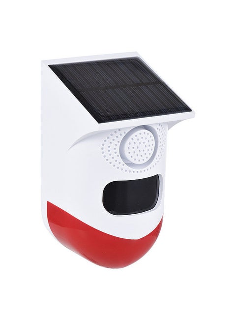 Solar Motion Sensor Alarm Outdoor Solar Alarm 120dB Loud Siren LED Strobe Lights Sound Security Alarm Adjustable Sensing Distance IP65 Waterproof Motion Detector Alarm Siren Rechargeable