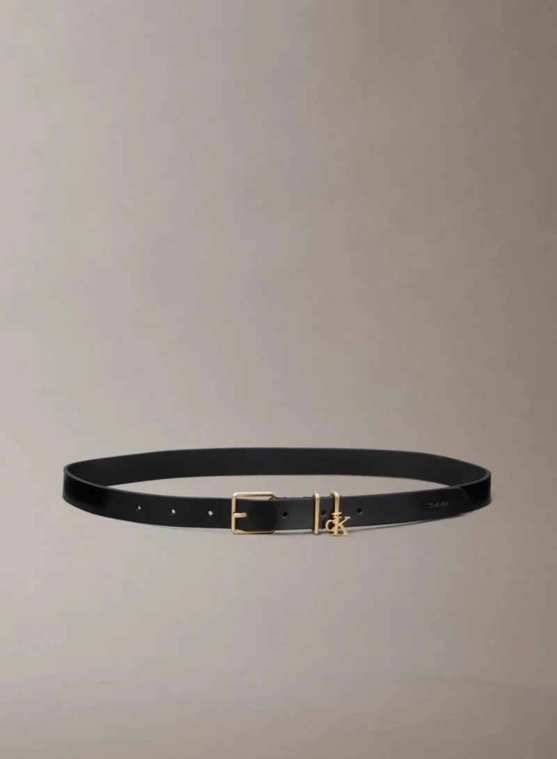 Calvin Klein BLACK / ANTIQUE LIGHT GOLD Leather Signature Logo Charm Belt for Women | Best Price UAE