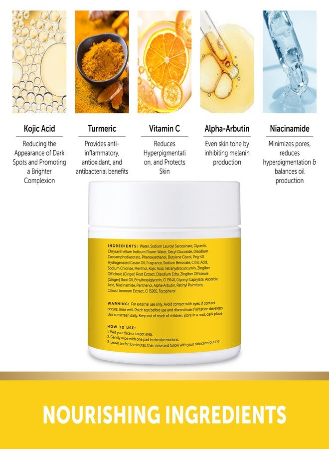 VALITIC Turmeric Kojic Acid Cleansing Pads - Exfoliating Dark Spot Remover for Face with Vitamin C, Alpha Arbutin, Niacinamide and Retinol - Kojic Acid And Turmeric Cleansing Pads - 60 Units - Image 5