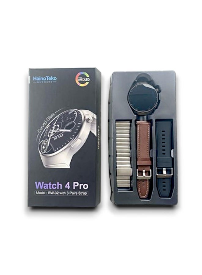 هينو تيكو ساعة Haino Teko RW-32 Watch 4 Pro الذكية بشاشة AMOLED منحنيه عالية الدقة-استقبال الاشعارات-مع 3 أحزمة مرفقين - Image 2