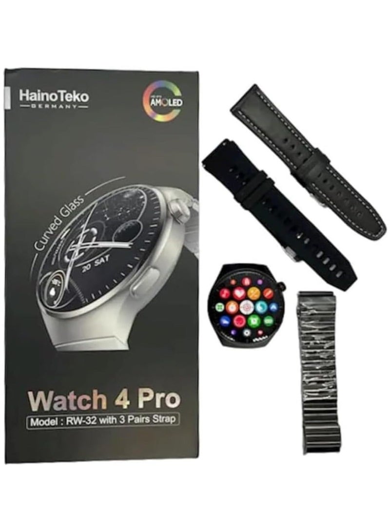 هينو تيكو ساعة Haino Teko RW-32 Watch 4 Pro الذكية بشاشة AMOLED منحنيه عالية الدقة-استقبال الاشعارات-مع 3 أحزمة مرفقين - Image 3