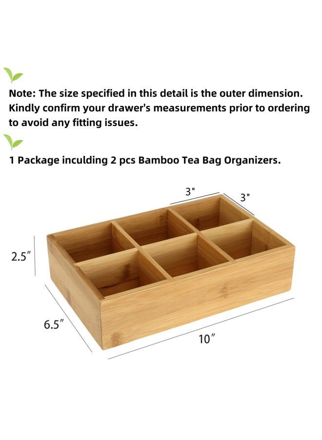 Dicunoy 2 Pack Bamboo Tea Bag Organizers, Wood Storage For Drawers With 6 Roomy Compartments, Sturdy Chest Boxes Shelf, Coffee Station, Sugar Packet, Sweeteners, Small Packets - Image 2