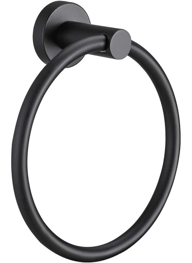Matte Black Towel Ring for Bathroom 1 Pack, Kitchen Bath Towel Holder Hangers Wall Mount Heavy Duty Storage Stainless Steel