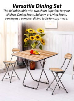 DBLEW Set Of Foldable Wooden Square Table And 2 Folding Chairs Seats Metal Frame For Breakfast Computer Laptop Desk Office Workstation Kitchen Balcony Home Dining Outdoor Picnic Beach Desert Camping  - Image 2