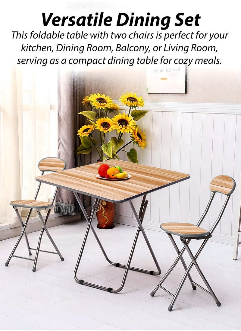 DBLEW - Set Of Foldable Wooden Square Table And 2 Folding Chairs Seats Metal Frame For Breakfast Computer Laptop Desk Office Workstation Kitchen Balcony Home Dining Outdoor Picnic Beach Desert Camping - Image 1