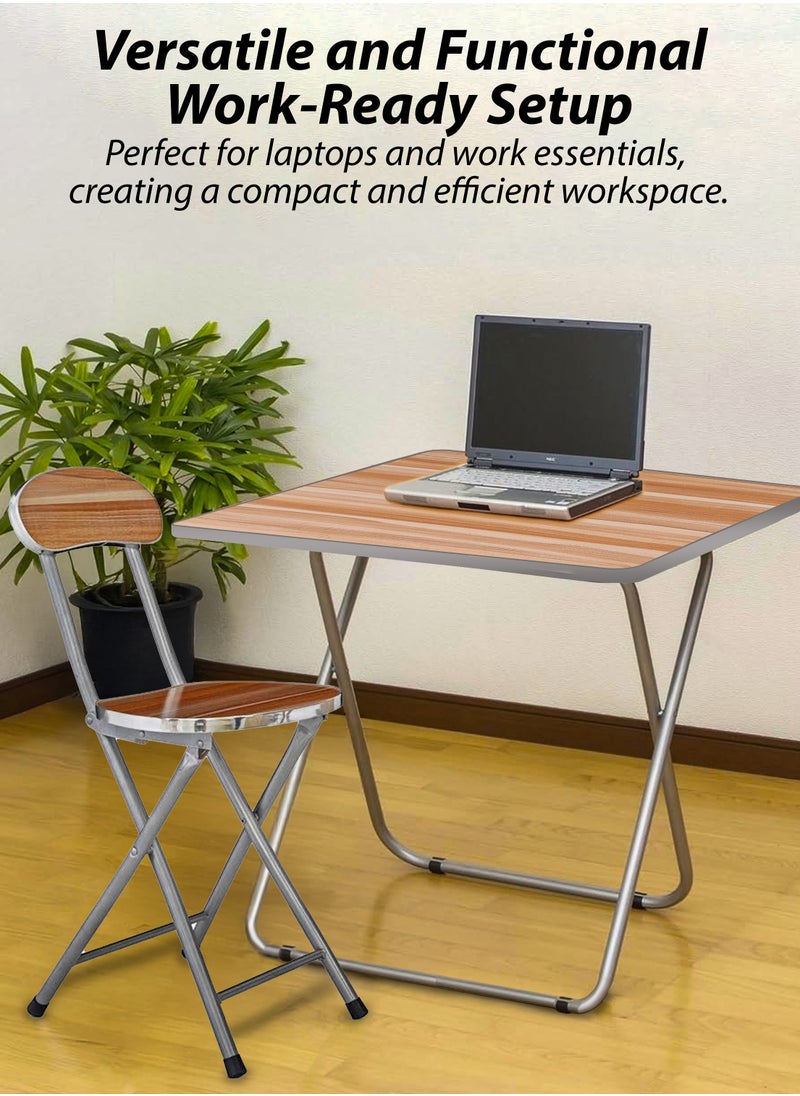 DBLEW - Set Of Foldable Wooden Square Table And 2 Folding Chairs Seats Metal Frame For Breakfast Computer Laptop Desk Office Workstation Kitchen Balcony Home Dining Outdoor Picnic Beach Desert Camping - Image 1