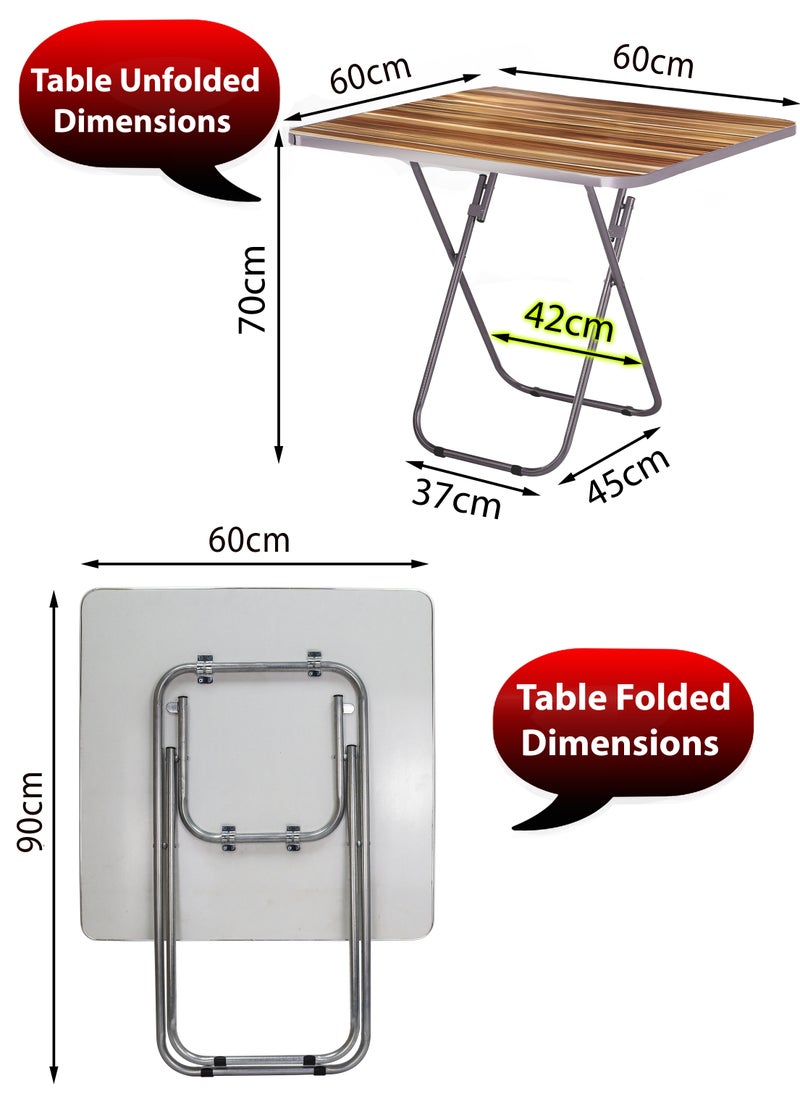 DBLEW - Set Of Foldable Wooden Square Table And 2 Folding Chairs Seats Metal Frame For Breakfast Computer Laptop Desk Office Workstation Kitchen Balcony Home Dining Outdoor Picnic Beach Desert Camping - Image 1
