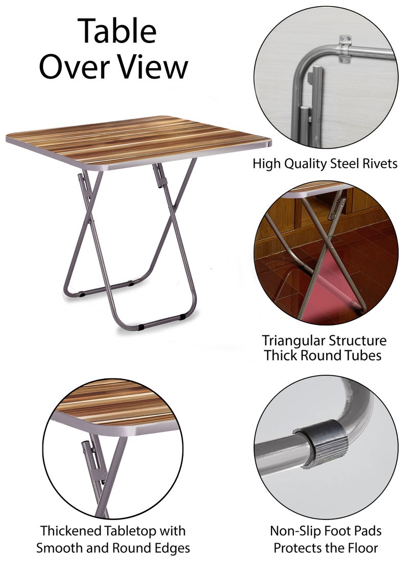 DBLEW - Set Of Foldable Wooden Square Table And 2 Folding Chairs Seats Metal Frame For Breakfast Computer Laptop Desk Office Workstation Kitchen Balcony Home Dining Outdoor Picnic Beach Desert Camping - Image 1