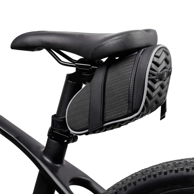 wheel up Bike Saddle Bag: Black Waterproof Polyester Bag - Reflective Strip & Easy Attach Design, No Rattle Lightweight Storage Pouch for Mountain Road Bike Cycling Essentials - Image 1