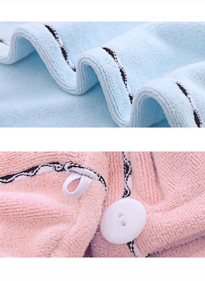 CC CAIHONG Microfiber Hair Towel Wraps for Women [2 Pack] Quick Dry Anti-frizz Head Turban with Button for Long Thick & Curly Hair, Super Absorbent Soft - (Blue & Pink)  - Image 4