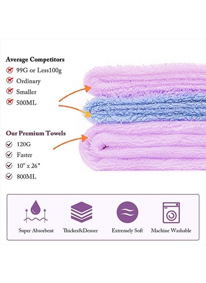 CC CAIHONG Microfiber Hair Towel Wraps for Women [2 Pack] Quick Dry Anti-frizz Head Turban with Button for Long Thick & Curly Hair, Super Absorbent Soft - (Blue & Pink)  - Image 3