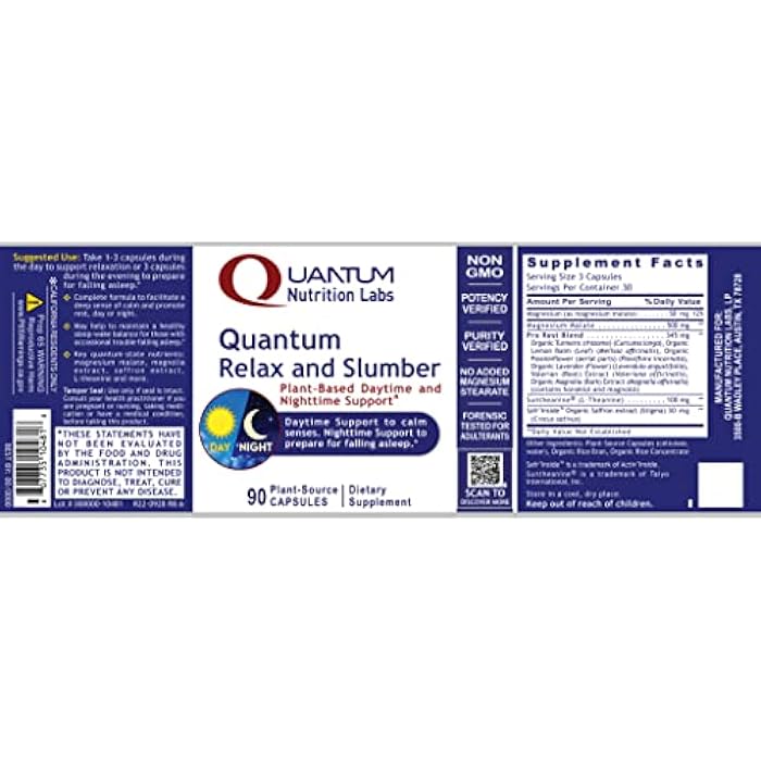 Quantum Nutrition Labs Quantum Relax and Slumber - Sleep Supplement with Magnesium Malate & L-Theanine, Natural Calm Complex with Lemon Balm & Valerian Root for Women & Men - 90 Capsules - Image 5