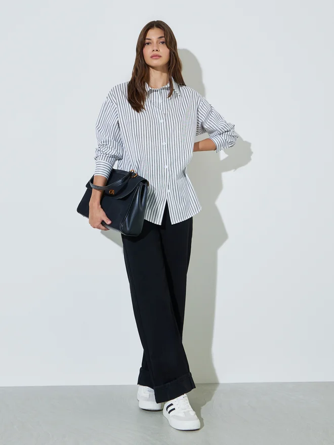 Styli Styli White Striped Oversized Casual Shirt
