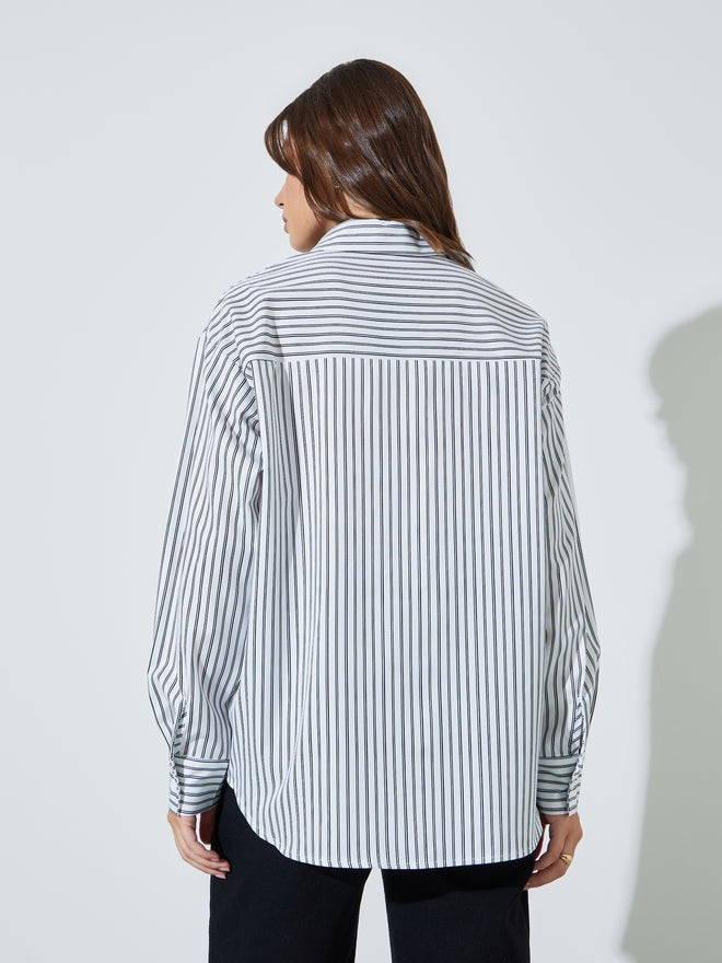 Styli White Striped Oversized Casual Shirt - Image 5