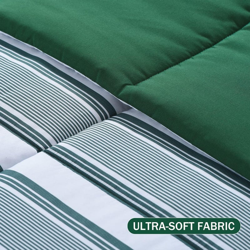 downluxe Queen Comforter Set(88"x92") 3-Piece,Stripes Green Reversible Comforter,2 Reversible Pillow Shams 20"x26",Microfiber Queen Comforter,Soft and Comfortable - Image 4
