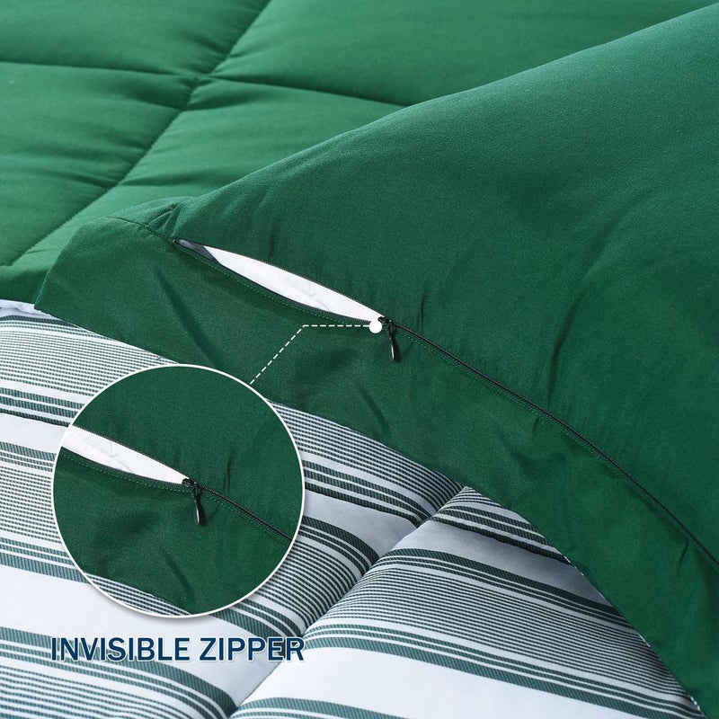 downluxe Queen Comforter Set(88"x92") 3-Piece,Stripes Green Reversible Comforter,2 Reversible Pillow Shams 20"x26",Microfiber Queen Comforter,Soft and Comfortable - Image 5