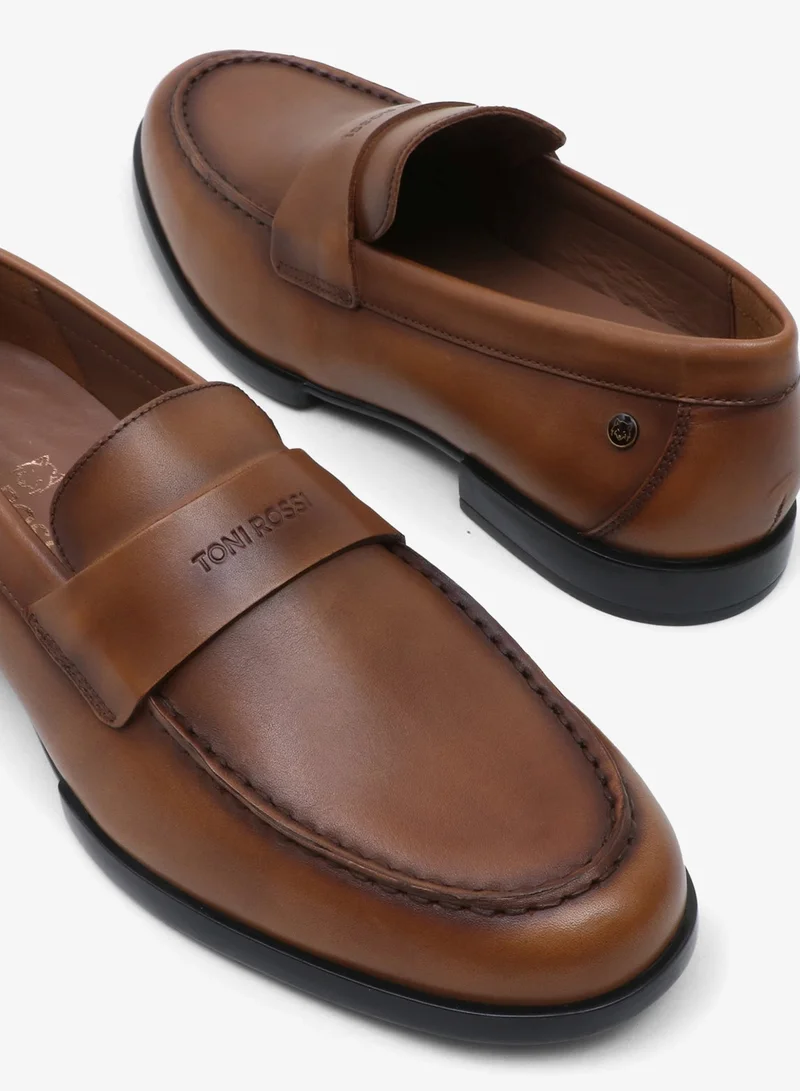 TONI ROSSI Tan Button Casual Men’s Leather Loafers for Men | Best Price UAE