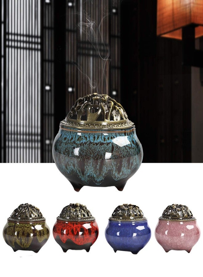 Visen Ceramic Incense Burner with Calabash Incense Holder, 3 in 1 Stick or Cone Coil Incense Burner, Brass Lid for Yoga Spa Meditation - Image 5