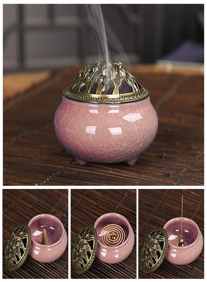 Visen Ceramic Incense Burner with Calabash Incense Holder, 3 in 1 Stick or Cone Coil Incense Burner, Brass Lid for Yoga Spa Meditation - Image 3