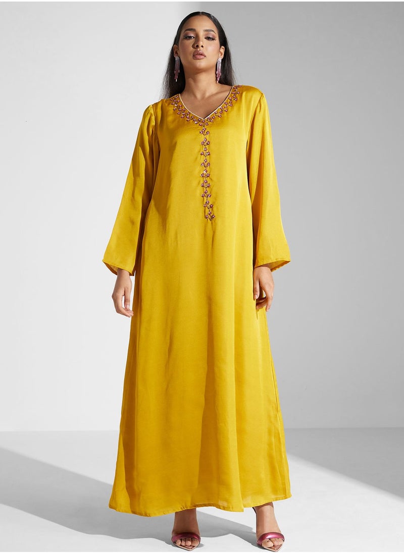 KASHKHA - Embroidered Belted Jalabiya - Image 1