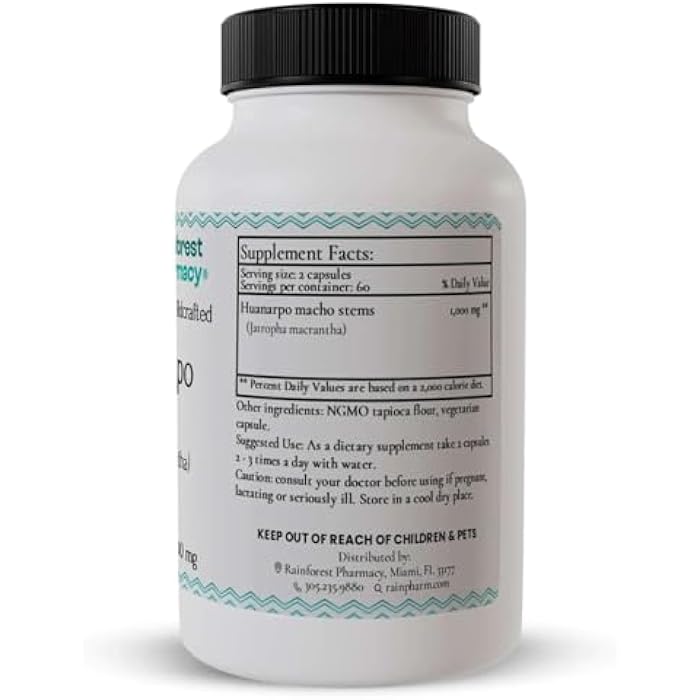 Rainforest Pharmacy Huanarpo Macho Capsules 500mg | 100% Natural Herbal Supplement for Male Vitality, Stamina & Energy | 100 Vegetarian Capsules | Wildcrafted Huanarpo Macho Herb - Image 3